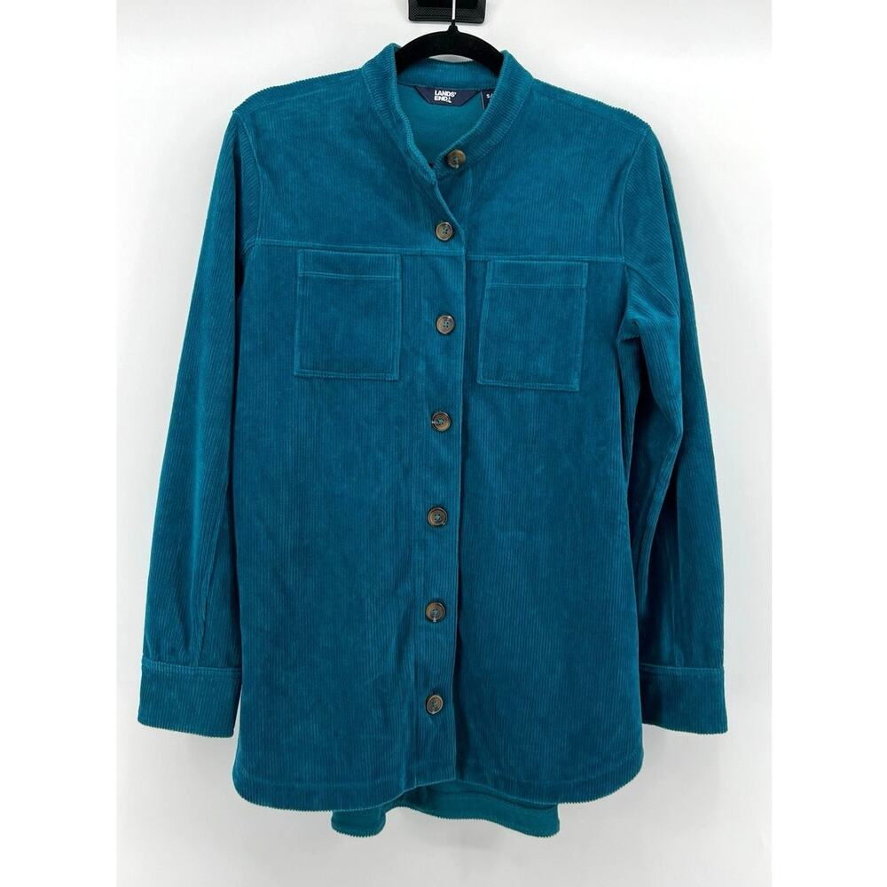 Lands' End Women's Corduroy Button Down Shirt Size S Teal Shacket
